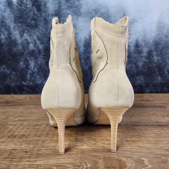 Nine West Beige Flow Leather Cowboy Stiletto Heeled Ankle Boots | Women's 8.5M - Picture 9 of 13